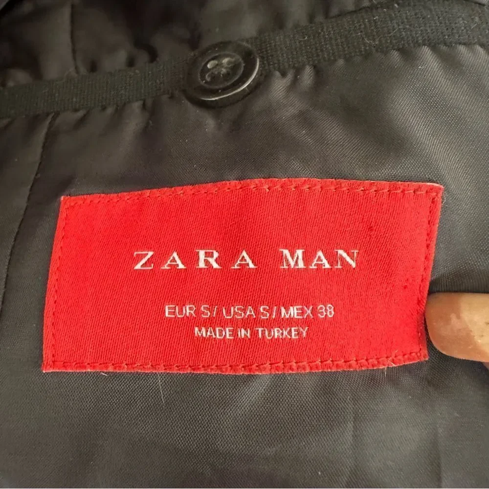 ZARA black two buttons embroidered pocket tailored slim fit blazer jacket S